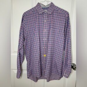 Johnston & Murphy plum/blue woven plaid dress shirt Size Large